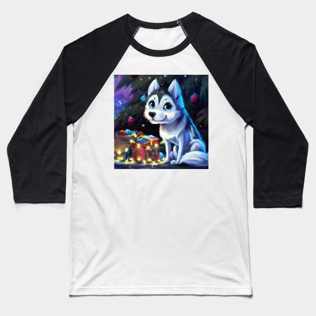 Cute Husky Drawing Baseball T-Shirt by Play Zoo